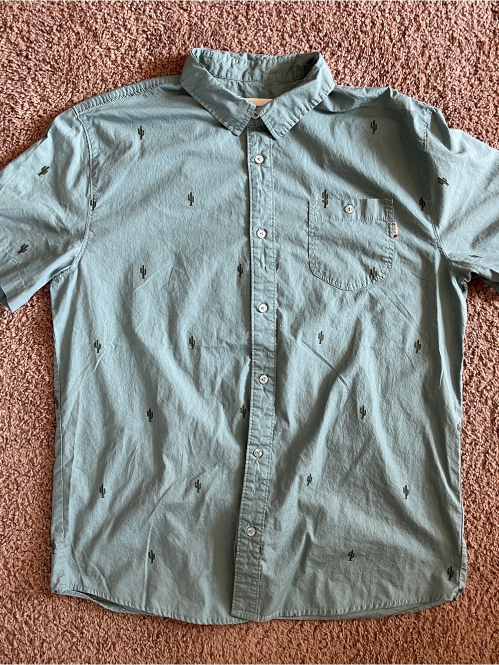 Active Ride Shop Teal Short Sleeve Button-Down Shirt with Embroidered Cactus